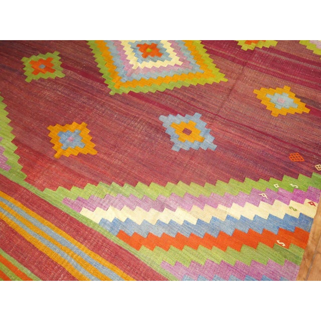 Rustic Vintage Turkish Kilim Flat-Weave Carpet For Sale - Image 3 of 5