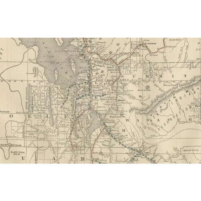 Paper Utah Map with The Beehive States Railroads and Counties and Great Salt Lake, 1888 For Sale - Image 7 of 10