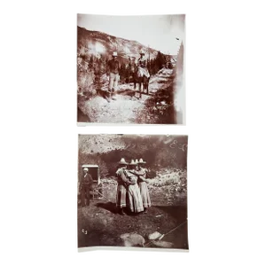 Antique Circa 1910 Yellowstone Tourists Campers Mule Wagon Photographs - a Pair