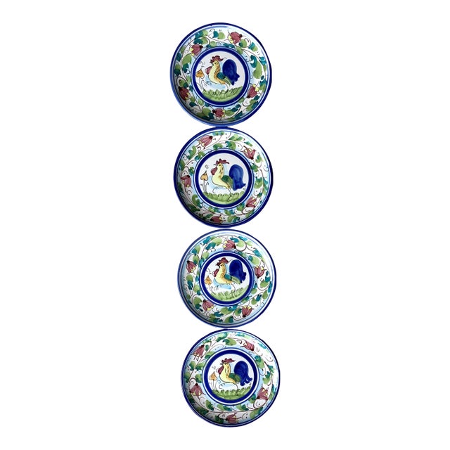 Circa 1999 Vietri “Galletto” Collection Hand Painted Ceramic Dessert Plates, Italy – Set of 4 For Sale