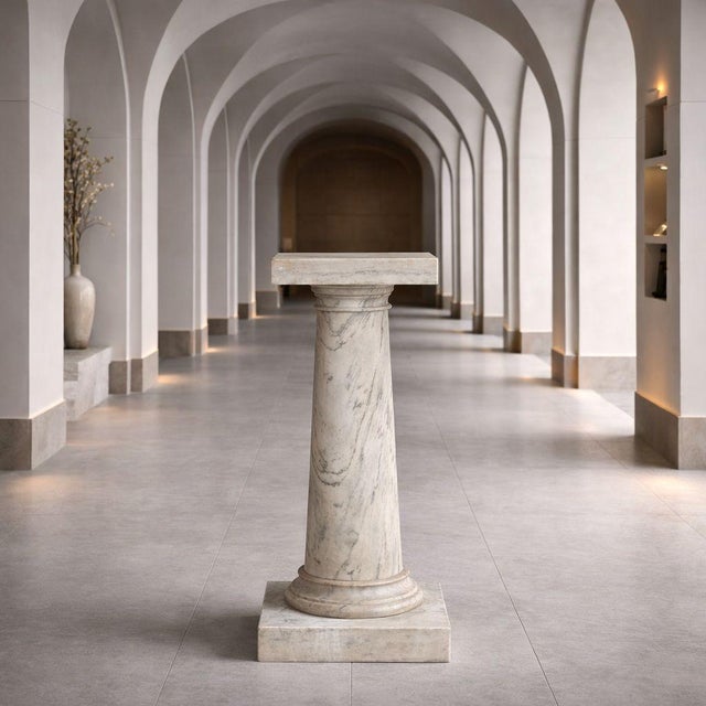 SOLID GRAY-VEINED MARBLE PEDESTAL Probably Italian, late 19th century 34 1/4" H x 14" W x 14" D ref. 512RBG20P A solid...