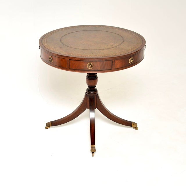 Antique Regency Style Leather Top Drum Table, 1890 For Sale - Image 12 of 12