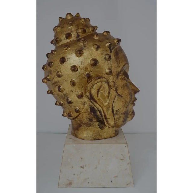 Hollywood Regency Gold Leaf on Terracotta Buddha Head Mid-Century For Sale - Image 3 of 10