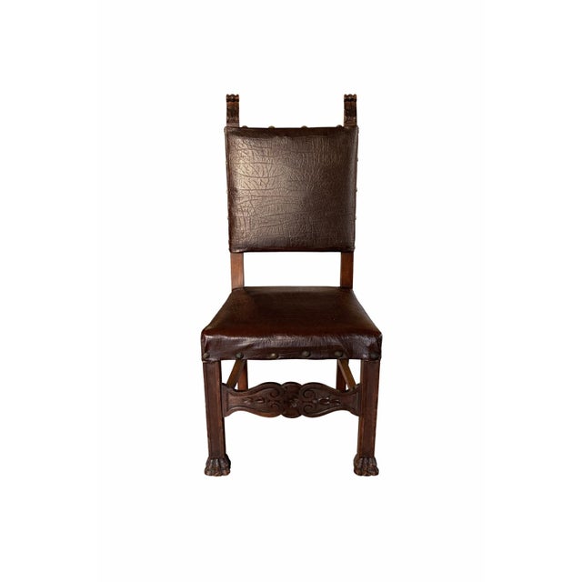 Late 19th Century Late 19th Century Antique Carved Wood Dining Chairs With Leather Upholstery, Set of 5 For Sale - Image 5 of 8