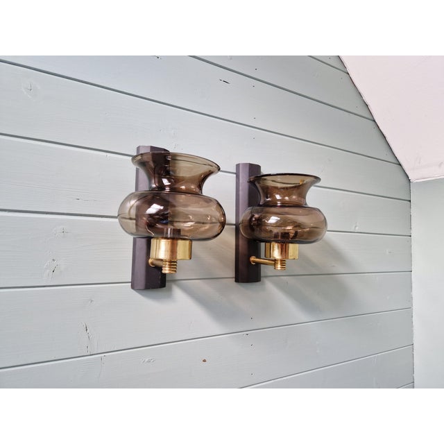 Brass and Smoked Glass Wall Sconces, 1960s, Set of 2 For Sale - Image 13 of 16