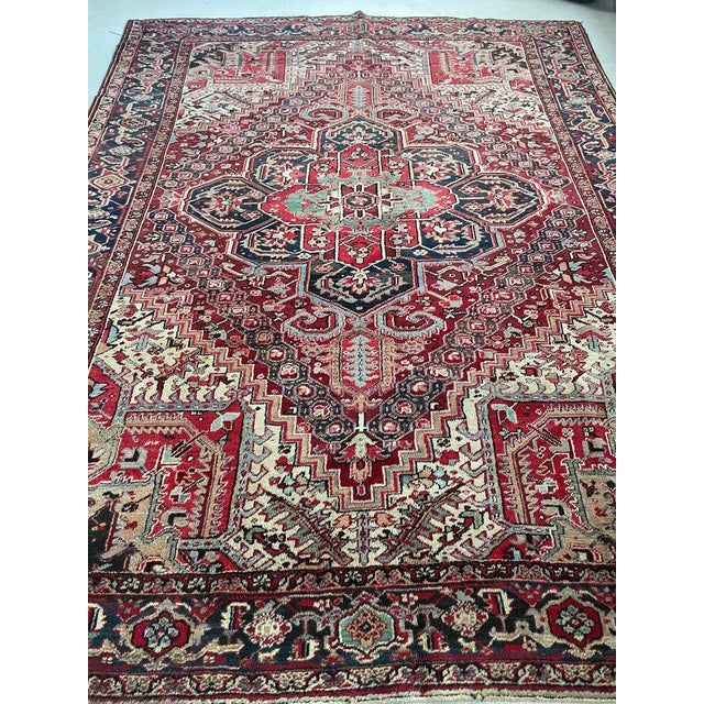 Green Antique Rich Heriz Full Pile Pastel Greens Rug 9 x 11.8 For Sale - Image 8 of 15