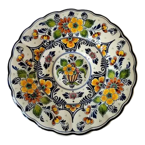 Late 20th C Dutch Polychrome Delft Scalloped Fruit Bowl Charger by Royal Goedewaagen
