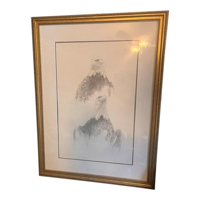 1990s Raymond Harris-Ching Bald Eagle Drawing For Sale