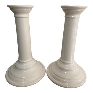Vintage Tiffany & Co. White Ceramic Candlesticks ~ a Pair For Sale