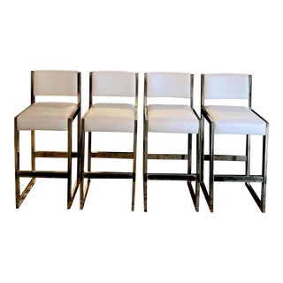 Vintage Brass Bar Stools - Set of 4 For Sale