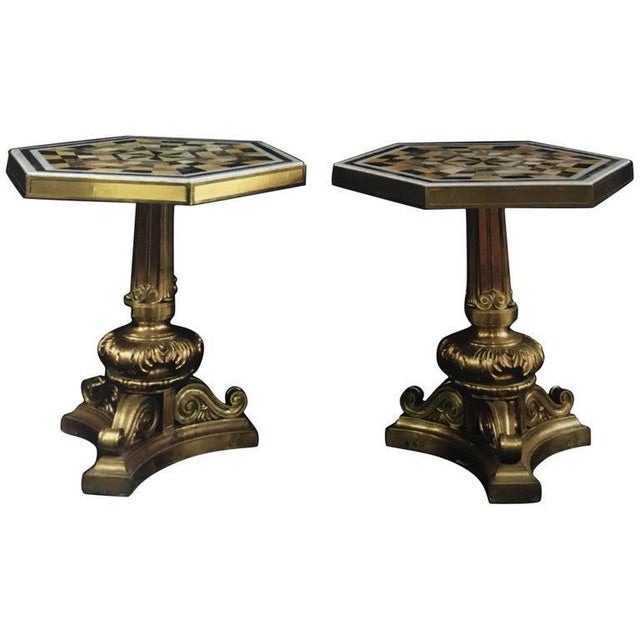 19th Century Gilt Bronze & Pietra Dura Marble Tables, Set of 2 For Sale - Image 5 of 5
