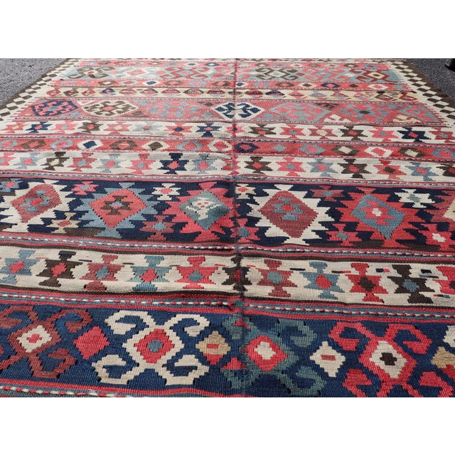 Ivory Persian Kilim Rug With Bold Tribal Geometric Patterns in Vivid Colors 4'9 X 6'9 For Sale - Image 8 of 13