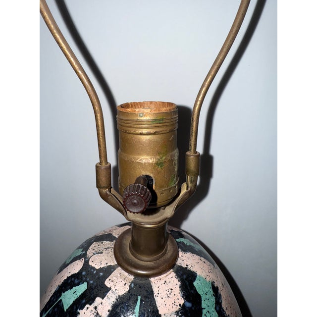 Metal Artful Painting Like Mid Century Modern Turned Pottery Ceramic Lamp For Sale - Image 7 of 10