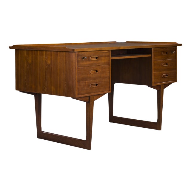 Mid-Century Danish Freestanding Teak Desk with Raised Lip Edge, 1960s For Sale