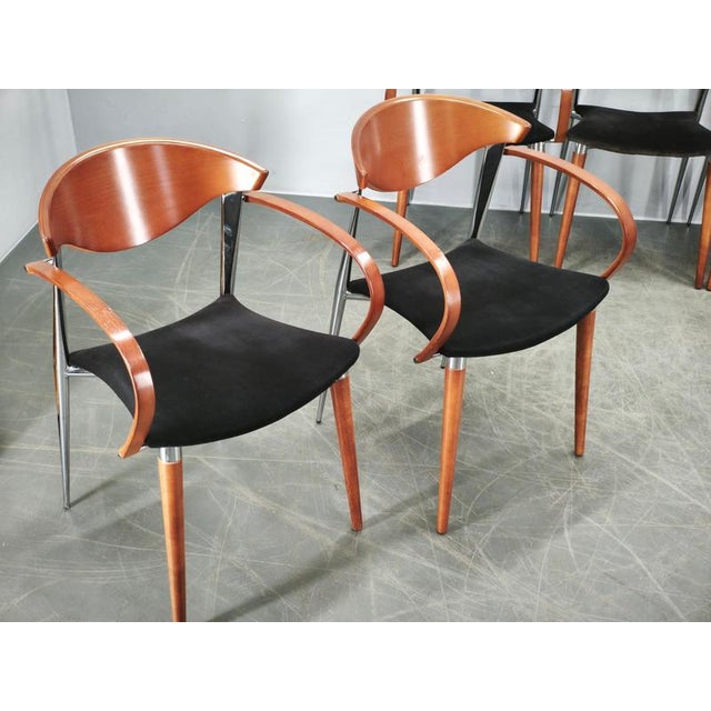 Spanish Chrome, Wood, and Velvet Dining Chairs from Paco Capdell, 1980s, Set of 8 For Sale - Image 15 of 18