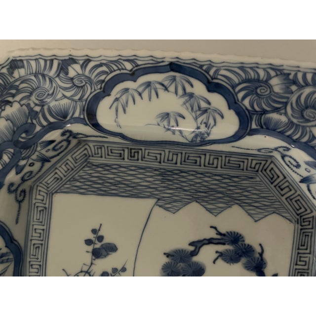 Antique Japanese Ko-Imari Blue and White Octagonal Plate With Landscape For Sale - Image 15 of 18