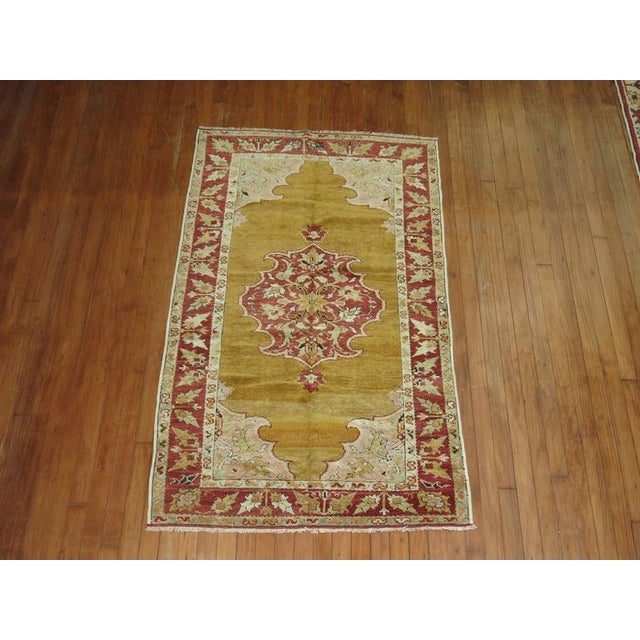 Asian Antique Zabihi Collection Mustard Antique Turkish Scatter Throw Size Rug For Sale - Image 3 of 6