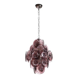 Modernist Hand-Blown Smoked Mauve Spotted Murano Glass Five-Tier Disc Chandelier For Sale