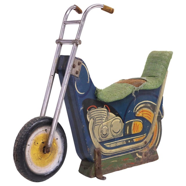 American Midcentury Carousel Motorcycle Carnival Amusement Ride Painted Wood Metal Harley Davidson For Sale - Image 4 of 7