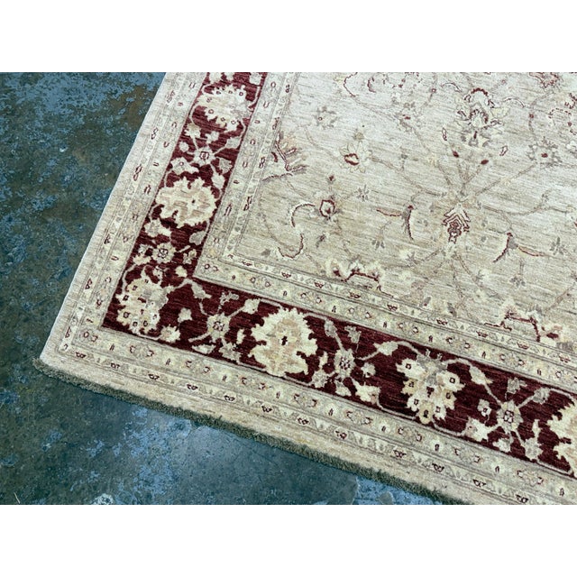 Tan 6ft 4in × 8ft 5in Hand-Knotted Pak-Veg Floral Border Area Rug For Sale - Image 8 of 12