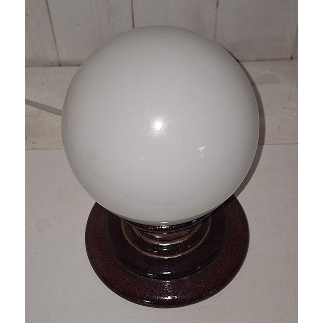 Vintage Pan Table Lamp with Brown Ceramic Base and Opaque White Glass Globe, 1970s For Sale - Image 6 of 9