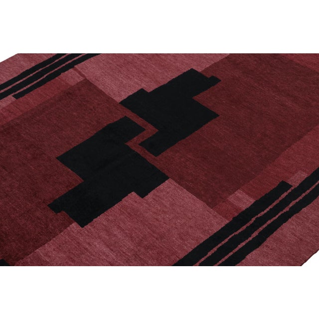 Rug & Kilim Rug & Kilim’s French Art Deco Style Rug in Red With Black Geometric Patterns For Sale - Image 4 of 8
