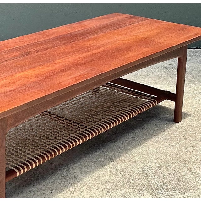Mid-Century Modern Vintage Swedish Dux Woven Leather and Teak Coffee Table For Sale - Image 3 of 12