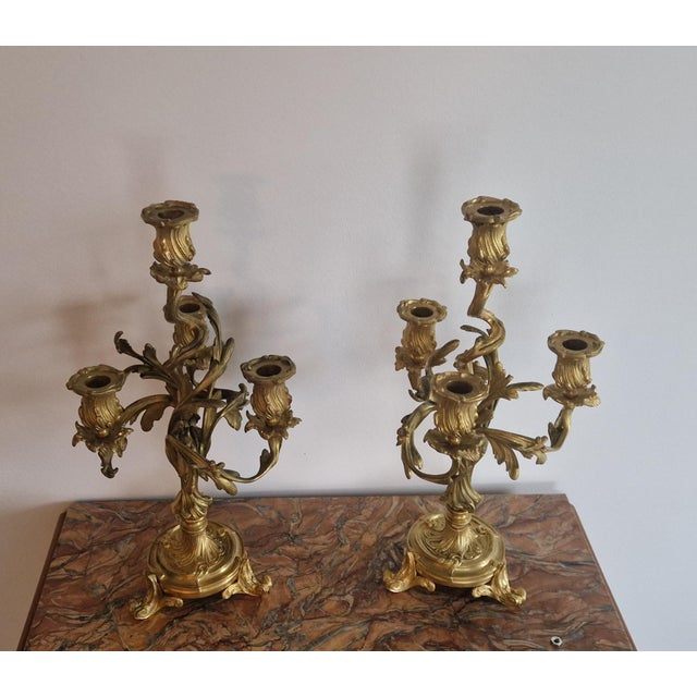 Antique Louis XV Candleholders in Gilt Bronze, Set of 2 For Sale - Image 6 of 18