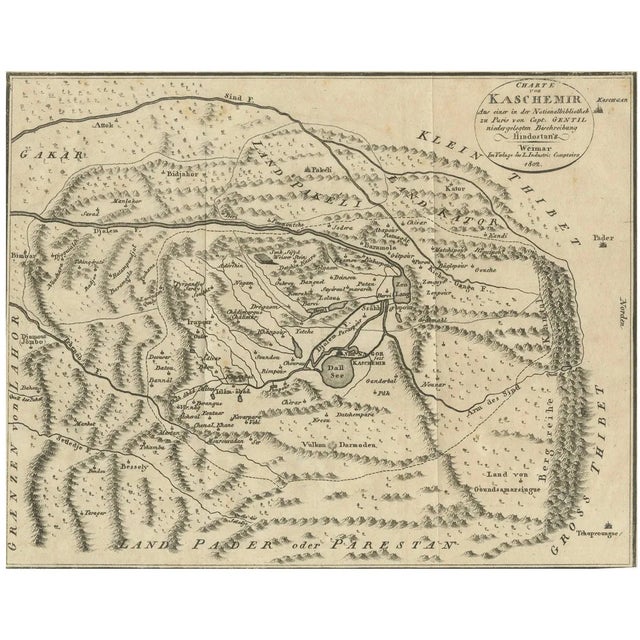 German Map of Kashmir and Surrounding Regions by Weimar, 1802 For Sale