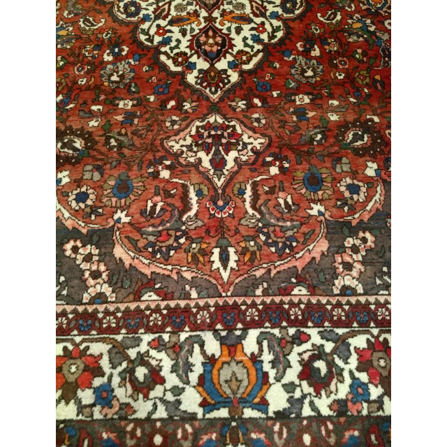 Vintage Persian Bakhtiari Rug, Handwoven Wool, Medallion Floral Pattern, Brick Red & Ivory, 7x11 For Sale - Image 11 of 15