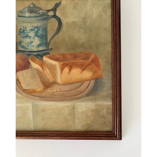 Wood Antique Still Life of Bread and Apples Artist Unknown For Sale - Image 7 of 9