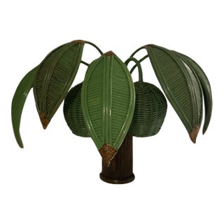Vintage Pencil Reed and Wicker Coconut Palm Tree Wall Light Sconce Attributed to Mario Torres Lopez For Sale