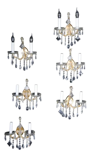 Palwa Wall Sconces in Crystal Brass, 1960, Set of 6