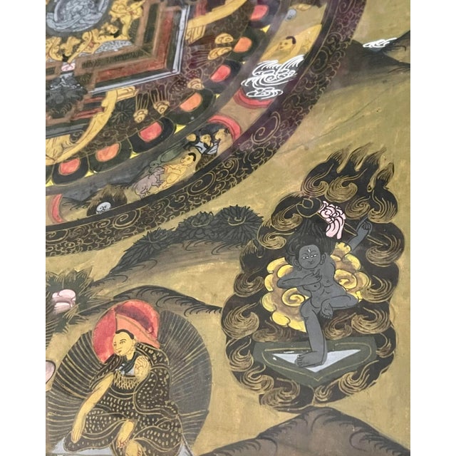 Early 20th Century Hand-Painted Antique Tibetan Thangka, Framed For Sale - Image 6 of 10
