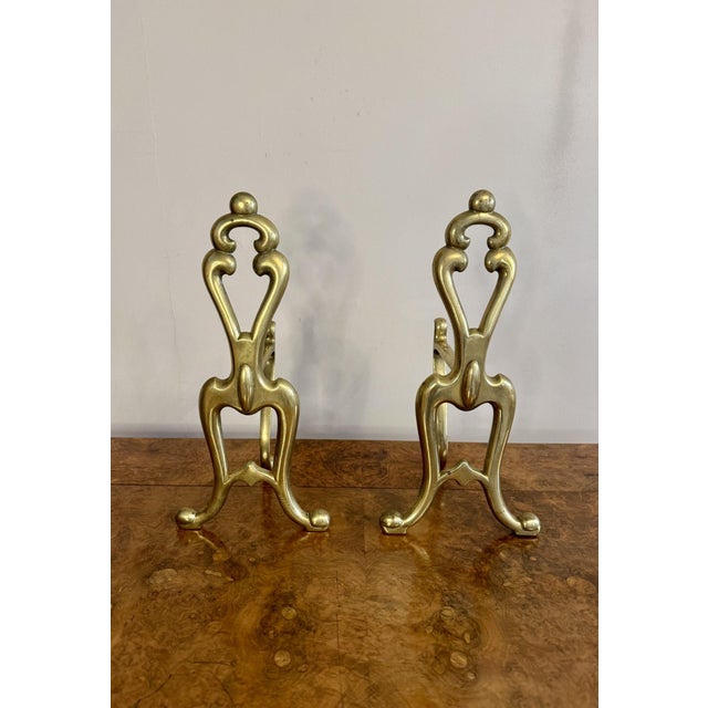 1900 - 1909 Antique Edwardian Brass Fire Irons and Fire Dogs, 1900, Set of 5 For Sale - Image 5 of 8