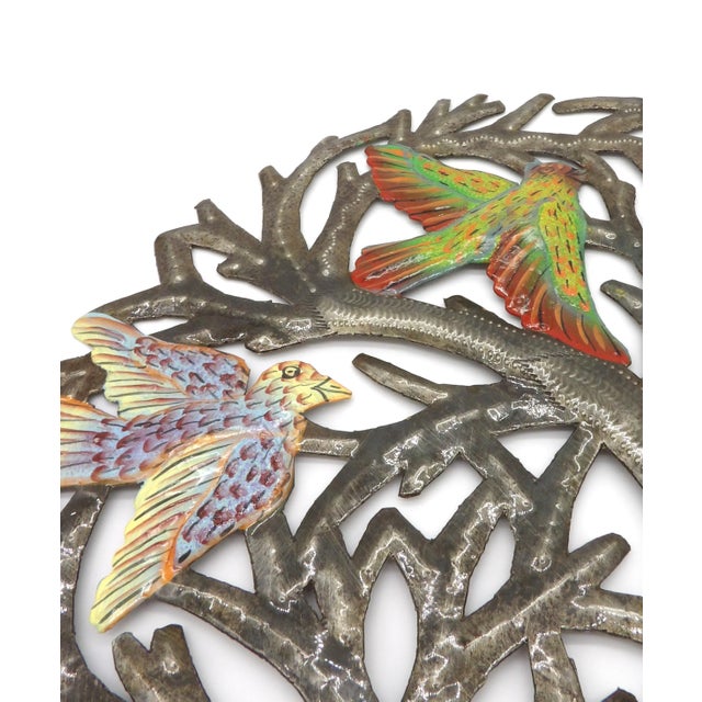 Metal Haitian Metal Wall Folk Art | Hand-Painted Tree of Life | Croix Des Bouquets For Sale - Image 7 of 8