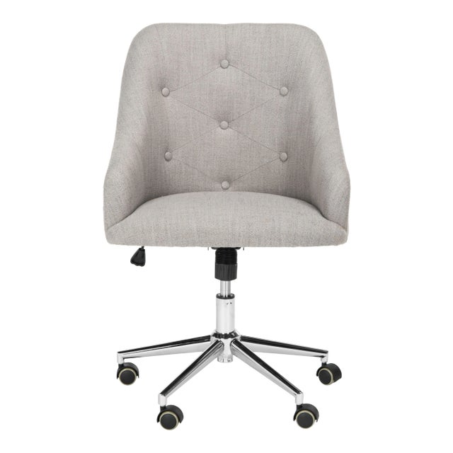 Adrianna Tufted Linen Chrome Leg Swivel Office Chair in Grey & Chrome For Sale