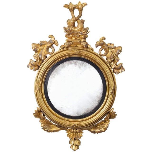 Wood Regency Giltwood Convex Mirror with Dolphins, circa 1810 For Sale - Image 7 of 7