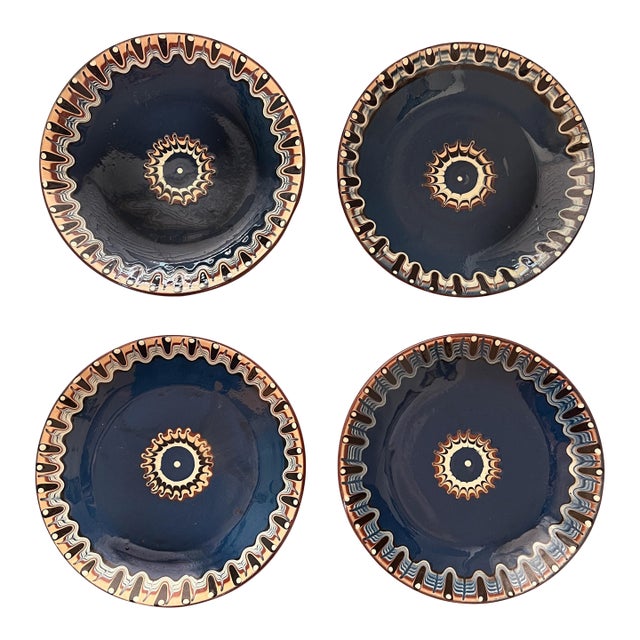 Bulgarian Troyan Redware Art Pottery Plates - Set of 4 For Sale