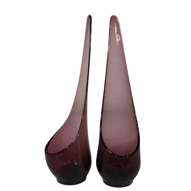 Pair of Mid 20th Century Purple Viking Glass Company Taperglow Glass Candlesticks For Sale - Image 9 of 11