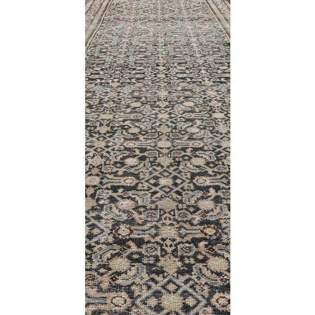 Antique Persian Hamedan Runner With Sub-Geometric Design in Gray and Cream For Sale - Image 4 of 11