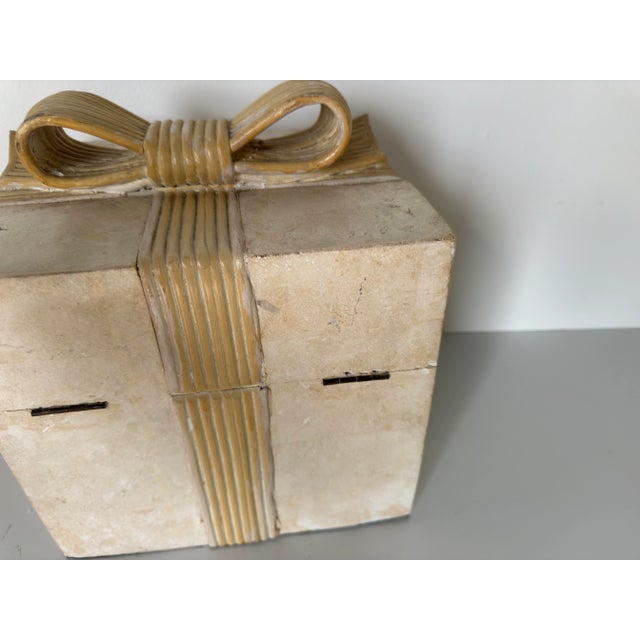 Beige 1980's Vintage Tessellated Stone & Rattan Decorative Box For Sale - Image 8 of 12