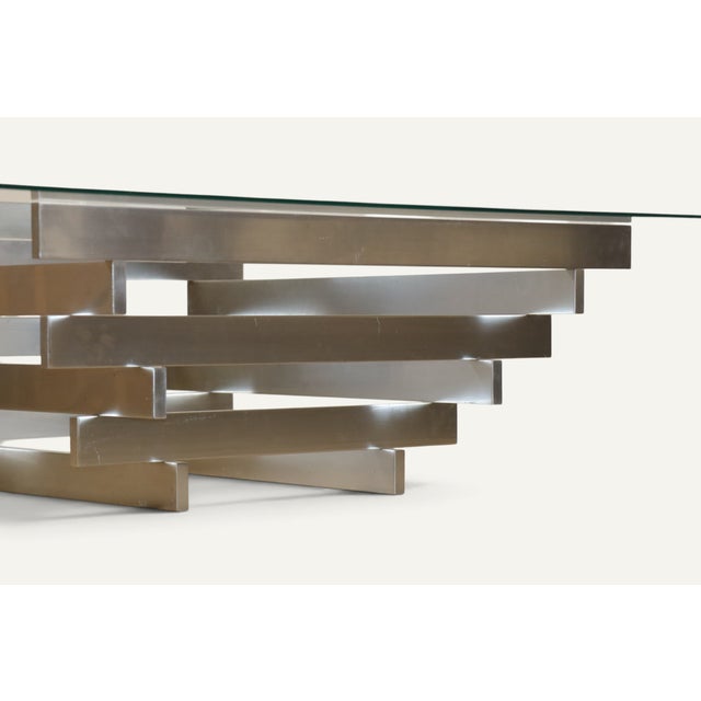1970s Sculptural Coffee Table in Brushed Aluminum and Glass, 1970s For Sale - Image 5 of 18