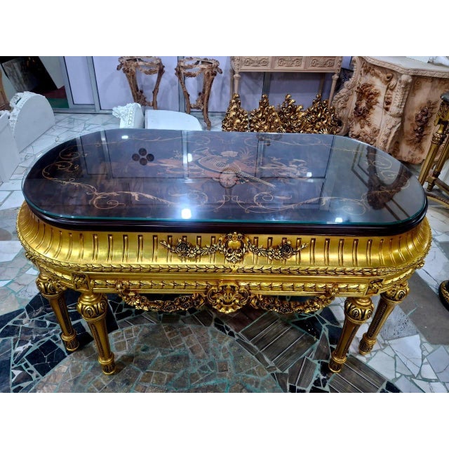 Dimensions: 74.8 W × 39.4 D × 34.6 H Bring the elegance of a French château into your home with this magnificent Louis...