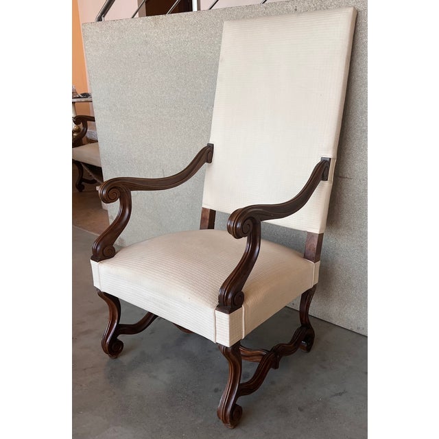 Louis Xvi Style Spanish Pair of Carved Walnut Armchairs, 1900s For Sale - Image 4 of 12