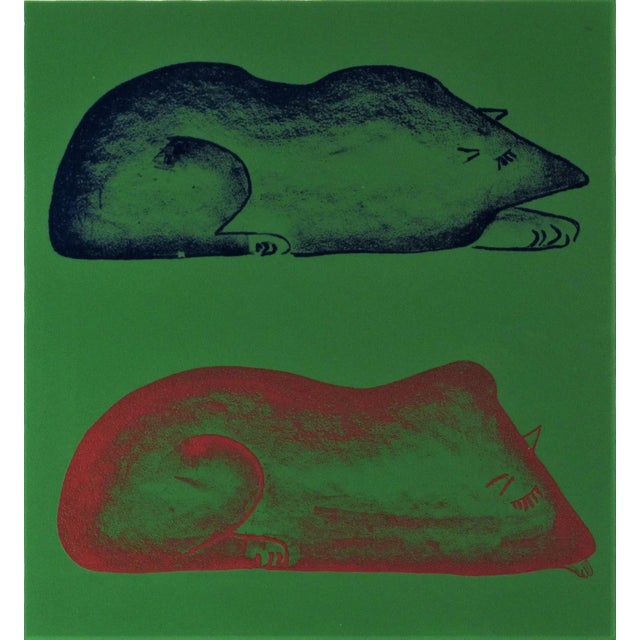 This artwork titled "Sleeping Wolves" 1970 is an original color lithograph on B.F.K Rives paper by noted Italian/American...