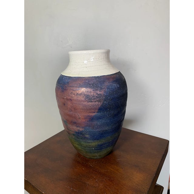 Ceramic 1990’s Vintage Studio Metallic Blue Glaze Ceramic Vase, Signed For Sale - Image 7 of 7