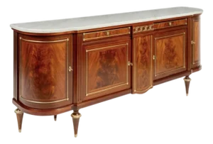 Large French Louis XVI Style Demilune Enfilade Sideboard Buffet, Marble Top