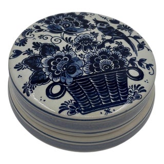 Hand-Painted Blue and White Ceramic Jar, Delft, Netherlands For Sale