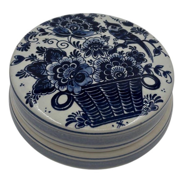 Hand-Painted Blue and White Ceramic Jar, Delft, Netherlands For Sale